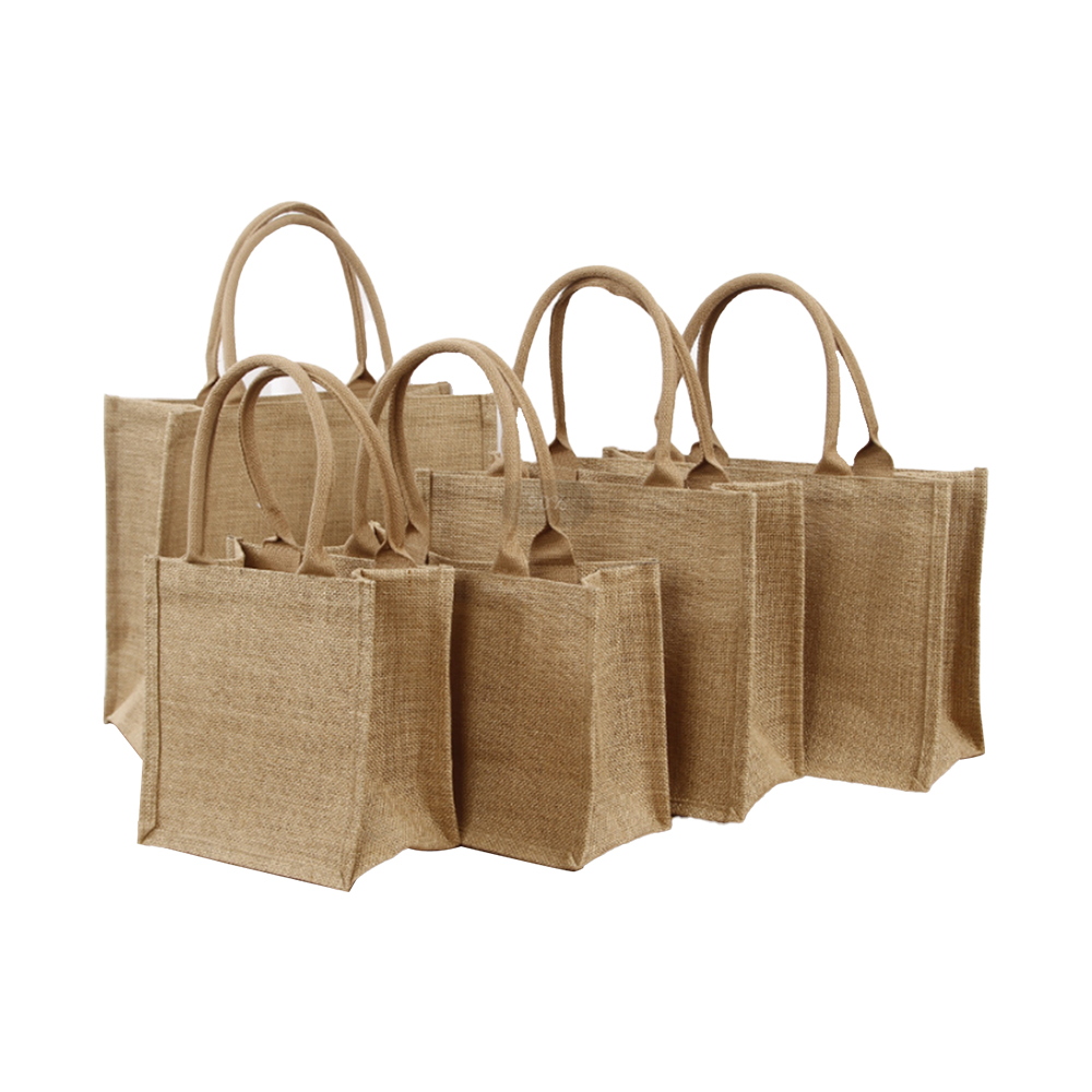 Ensemble de sacs en jute sacs fourre-tout en jute avec poignées grands sacs d'épicerie réutilisables en toile de jute vierges résistants à l'eau pour cadeau de demoiselle d'honneur voyage shopping bricolage sacs d'artisanat