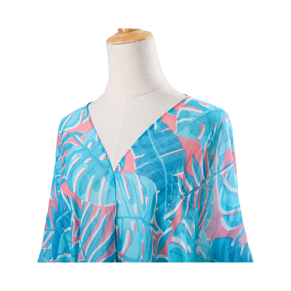 Kimono de maillot de bain en Voile pour femmes, couverture de plage, avec imprimé floral bohème, vêtements de villégiature amples et décontractés, 100%