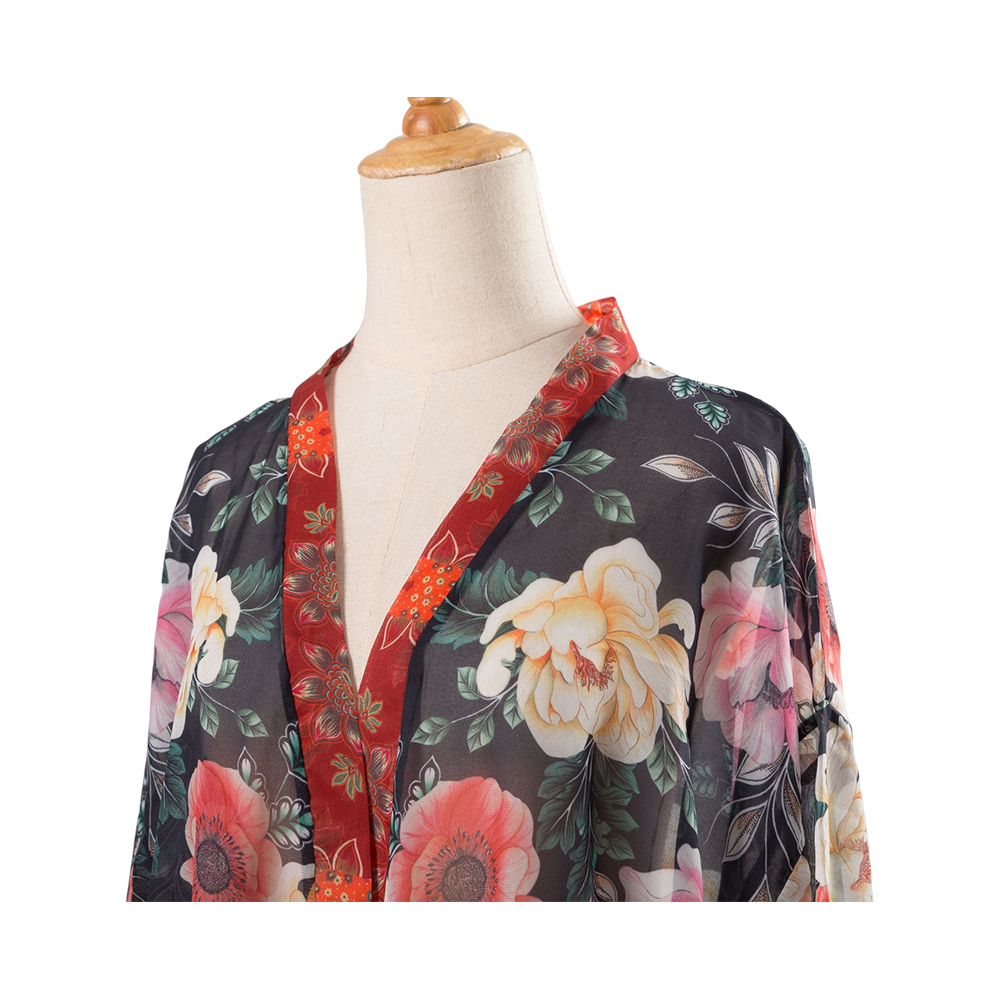 Kimonos pour femmes, couverture de plage d'été, cardigan transparent en mousseline de soie, motif floral, ample, haut décontracté, chemisier