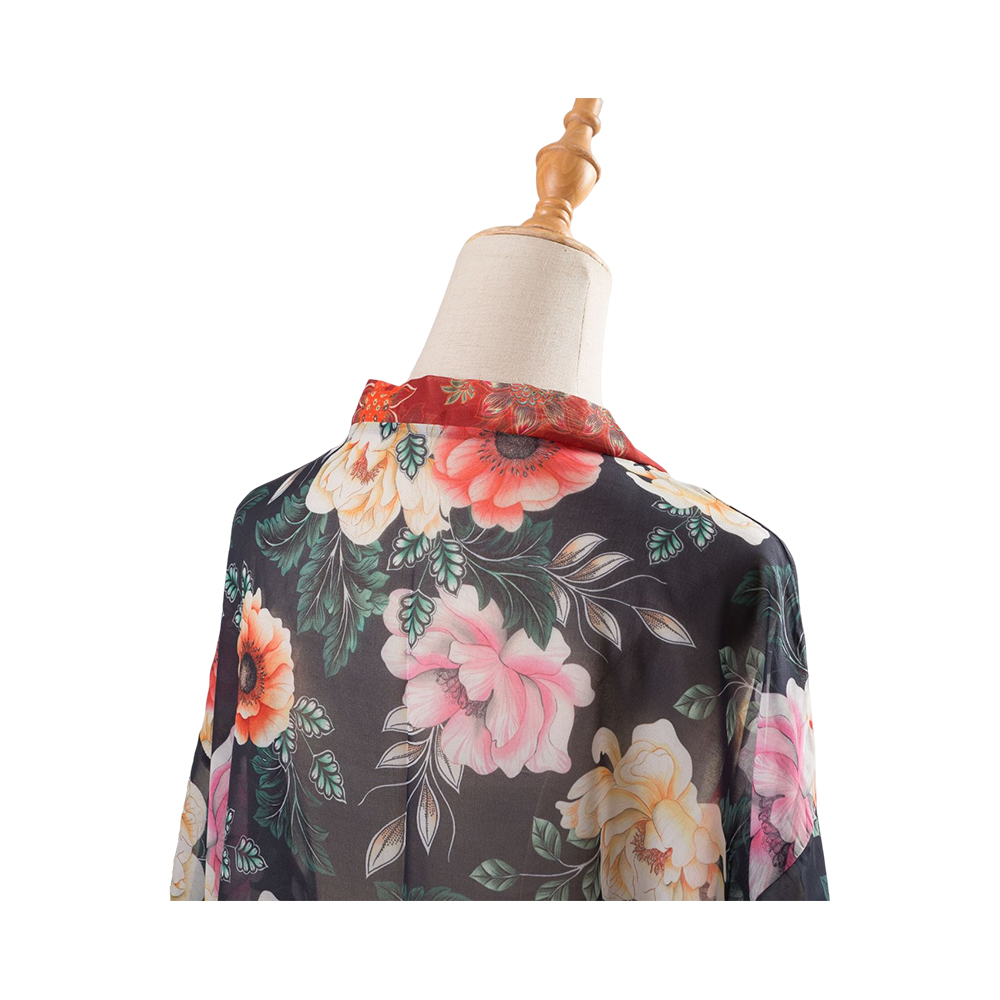 Kimonos pour femmes, couverture de plage d'été, cardigan transparent en mousseline de soie, motif floral, ample, haut décontracté, chemisier