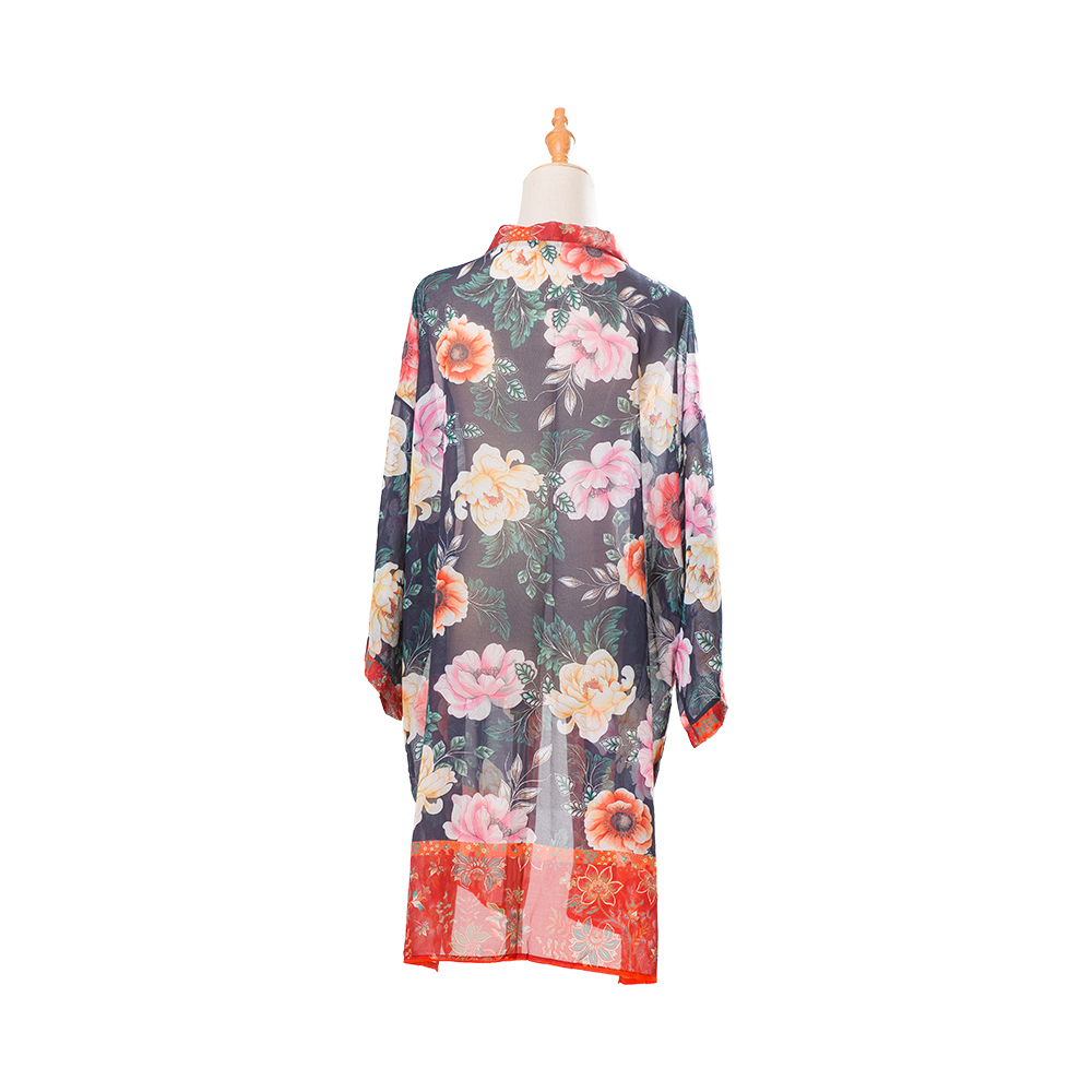 Kimonos pour femmes, couverture de plage d'été, cardigan transparent en mousseline de soie, motif floral, ample, haut décontracté, chemisier