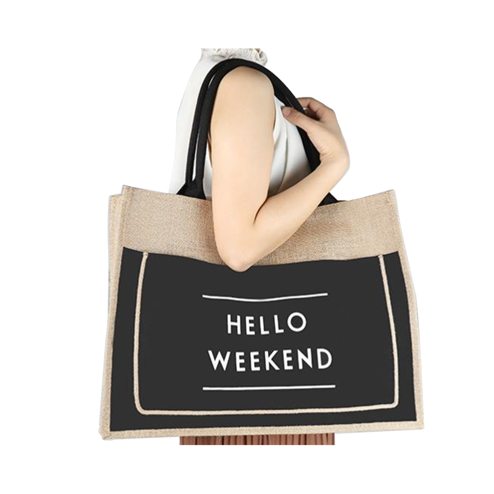 Sac de plage en jute pour femmes bonjour week-end vibes sac fourre-tout de plage en toile de jute poche intérieure à fermeture éclair sac personnalisé