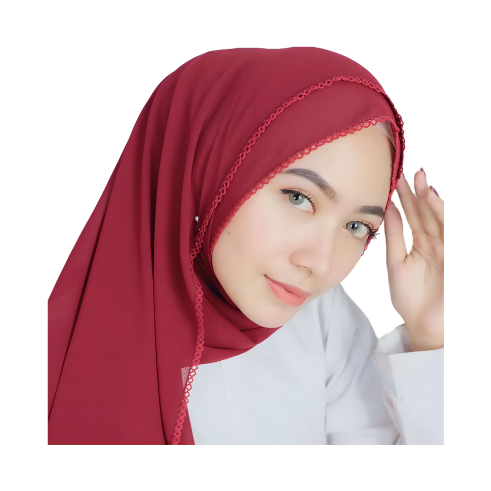 Jersey musulman perle mousseline de soie femmes mode dents incurvées bord hijab turqu écharpe pour les femmes