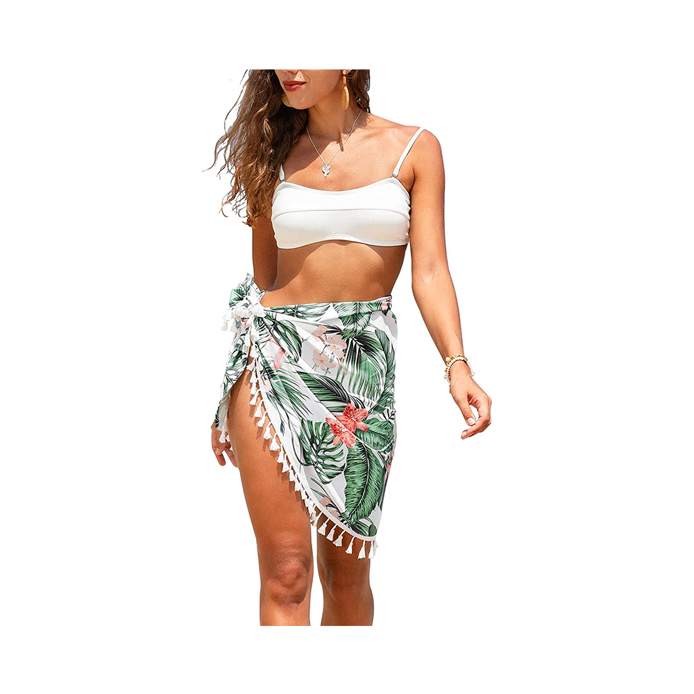 100% Polyester femmes sarongs jupe portefeuille imprimé tropical gland cravate côté plage couvrir