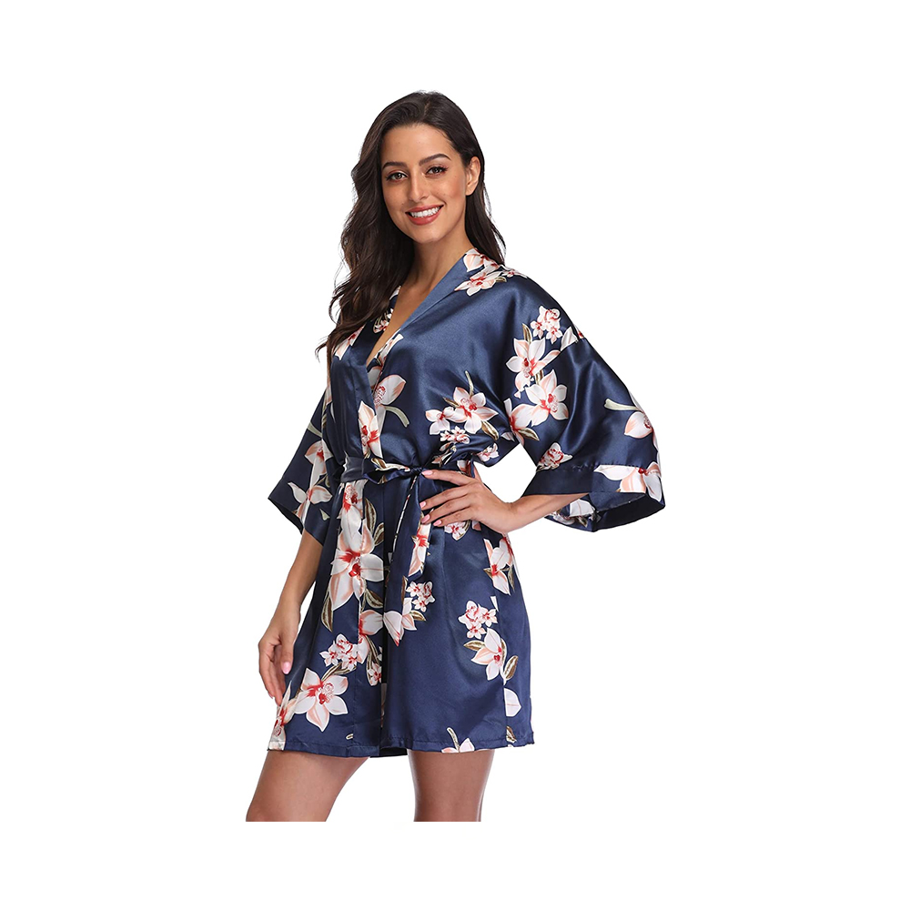 Kimonos courts en Satin pour femmes, imprimé floral, vêtements de nuit pour demoiselles d'honneur, pour fête de mariage