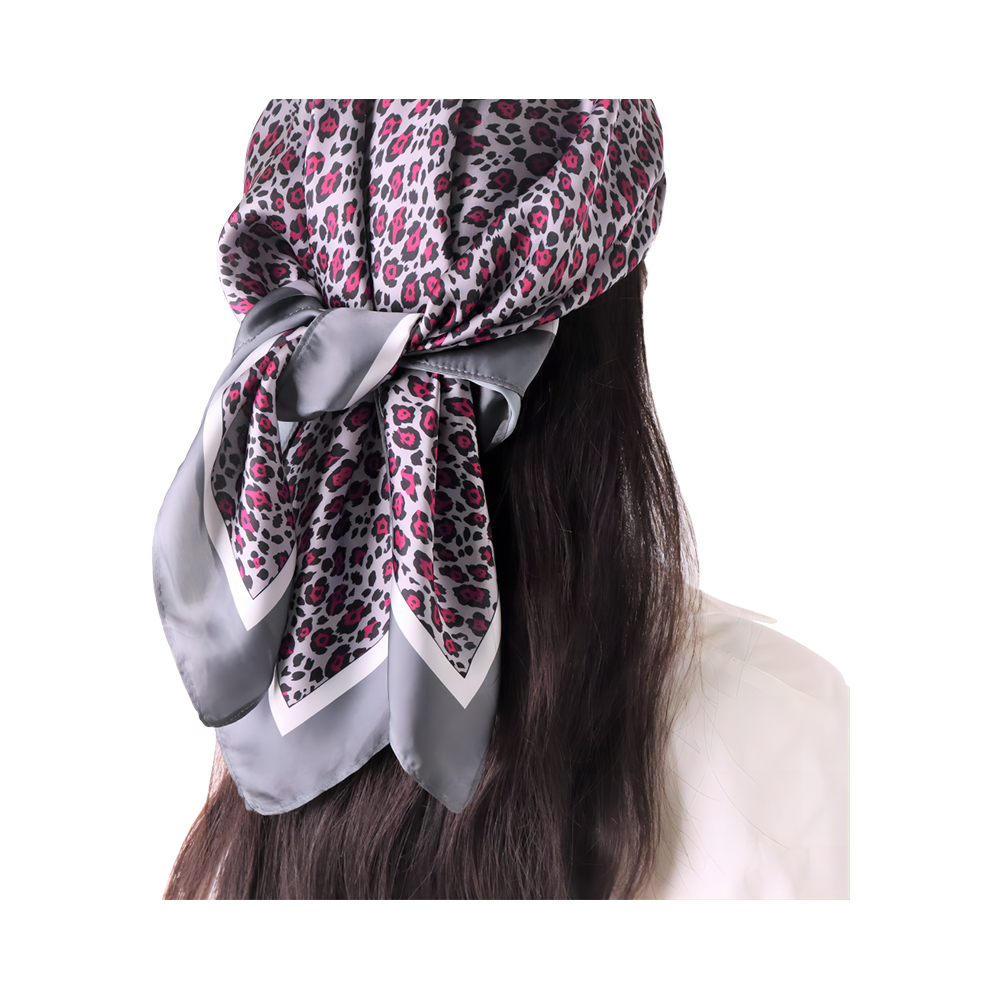 Soie comme écharpe mode femme motif léopard grand carré satin foulard coiffure