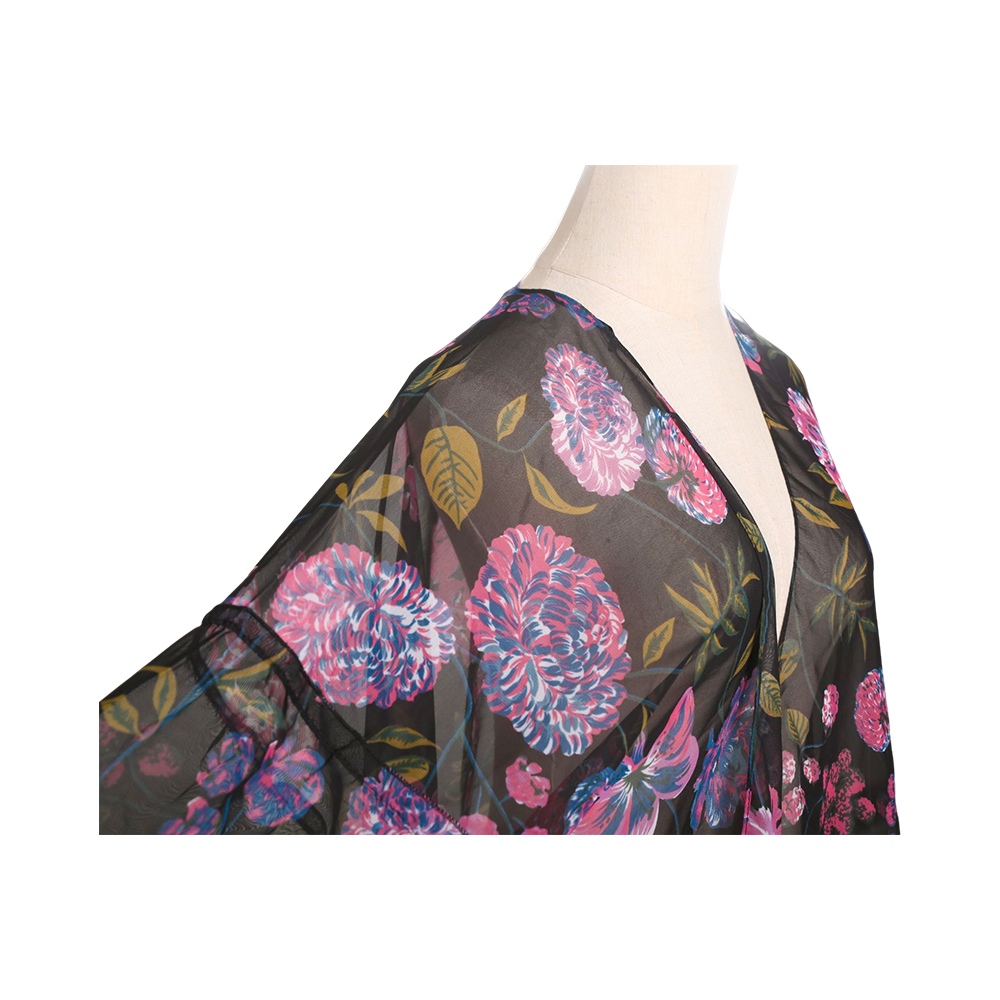 Cardigan kimono en mousseline de soie pour femmes, imprimé floral, manches bouffantes, ample, couverture décontractée, hauts chemisier