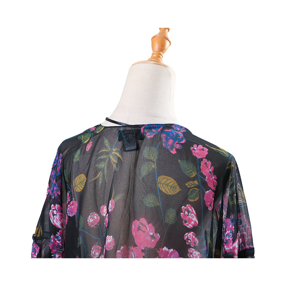 Cardigan kimono en mousseline de soie pour femmes, imprimé floral, manches bouffantes, ample, couverture décontractée, hauts chemisier